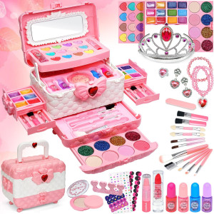 Kids Makeup Kit For Girl - Little Girls Makeup Set Toy, Girls Makeup Kit For Kids, Pretend Play Makeup Vanities For Toddlers Children Princess, Christmas Birthday Gifts Girls Toys Age 3 4 5 6 7 8 9 10