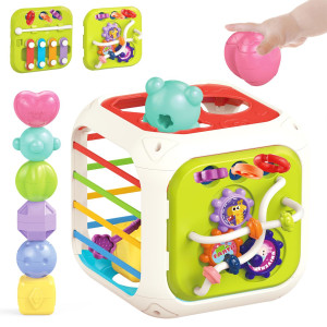 Mingkids 7 In1 Montessori Toys For Toddlers 1 Years Shape Sorter Colorful Stacking And Pull String Toys Car Travel Toys Christma