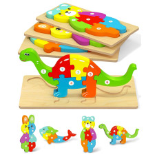 Yetonamr Wooden Toddler Puzzles Montessori Toys For 2 3 4 Years Old Boys Girls 4 Pack Toddler Easter Basket Stuffers Animal Puz