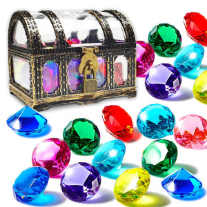 Yuqilin 20 Pcs Large Diving Gems With Treasure Chest Big Colorful Plastic Acrylic Gemstones For Kids Pool Toy For Halloween Pir