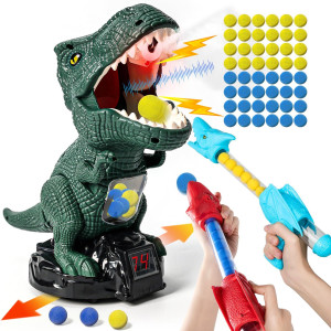 Protado Dinosaur Shooting Toy For Boys Girls Movable Target Shooting Games With 2 Air Pump Launcher 48 Foam Balls Led Score R