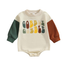 Fybitbo Thanksgiving Baby Girl Boy Outfit Turkey Pullover Sweatshirt Romper Long Sleeve Onesie Cute Fall Clothes Block Sleeve G