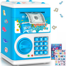 Blue Piggy Bank For Kids Electronic Coin Money Bank Childrens Safe Money Jar Toy Age 4 7 8 9 10 11 With Password Code Lock An