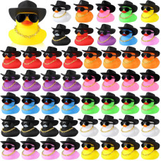 Sotiff 48 Sets Cowgirl Rubber Duck Squeaky Duck Bath Party Toy Duckies Car Dashboard Decorations With Mini Hat Necklace And Sung