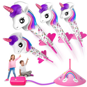 Beefunni Unicorn Rocket Launcher For Kids 4 Unicorn Outdoor Toys For Girls Christmas Birthday Unicorn Gifts For Girls Ages 2 3