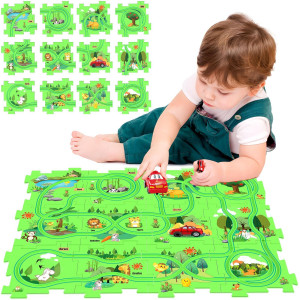 Puzzles And Track Combo Kids Puzzle Rail Car Play Set Educational Toys For 3 4 5 6 Year Old Boys Girls Toddler Montessori Toy