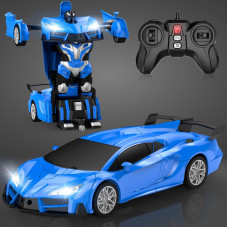 Qumcou Remote Control Car Transform Robot Rc Cars With Cool Headlights 24Ghz Kids Toys Car With 360 Degree Rotation And Oneb