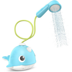 Kindiary Bath Toy Narwhal Baby Bath Shower Head Battery Operated Bathtub Water Pump With Trunk Spout Rinser For Infants Toddle