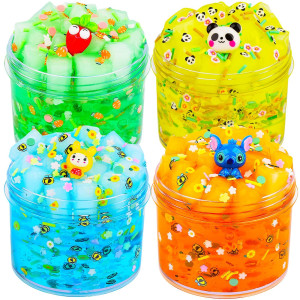 Dauwiaow 4 Pack Jelly Cube Crunchy Slime Kit Including Blue Green Brown And Yellow Clear Crunchy Slime Soft Nonstick For K