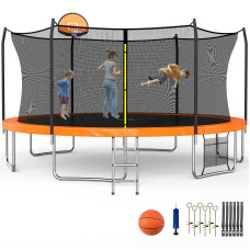 Skok Trampoline 15Ft Trampolines With Enclosure Net 400Lbs Outdoor Trampolines For Kids With Basketball Hoop Astm Approved Tra