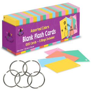 Star Right Assorted Colored Blank Flash Cards 3X5 Blank Index Note Cards Flash Cards Blank 1000 Pre Hole Punched Index C