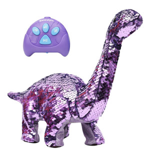 Monealpis Dinosaur Toys For Girls Sequin Walking Dinosaur Remote Control Toy With Repeat Roar Walk Sing Birthday For 3 K