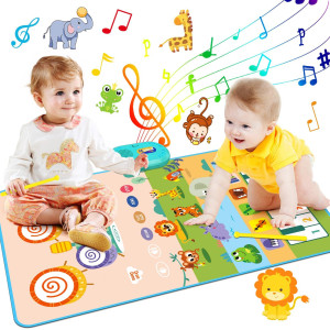 Baiai Girl Gifts 1 Year Old Musical Mat Toys For 1 Year Old Girl 3 In 1 Drum Mat Piano Mat Animal Blanket Touch Play Mat Bab