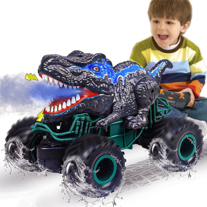 Zdcz Dinosaur Remote Control Car 24Ghz Rc Monster Truck Toys For Boys Dinosaur Toys With Light Sound Spray Indoor Outdoor