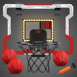 Hyes Mini Basketball Hoop Indoor With Scoreboardled Light Glow In The Dark Door Basketball Hoop Basketball Toy Gifts For Kids