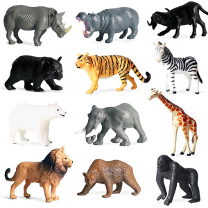 12 Pcs Figures Toys Realistic Mini Safari Zoo Animal Figurines Plastic Learning Educational Playset Animal Themed Party Supplie