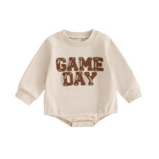 Fybitbo Baby Football Outfit Girl Boy Game Day Sweatshirtshirt Onesie Long Sleeve Sweater Romper Fall Winter Clothes Cream Foo