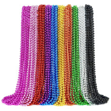 Zyflsq 100 Pcs Mardi Gras Beads Necklaces Bulk 33 7Mm Multi Colors Metallic Beaded Necklaces For Party Costume Necklaces