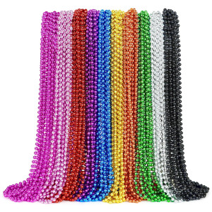 Zyflsq 100 Pcs Mardi Gras Beads Necklaces Bulk 33 7Mm Multi Colors Metallic Beaded Necklaces For Party Costume Necklaces