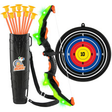 Asmad Kids Bow And Arrow Set Led Light Up Archery Toy Set 10 Suction Cup Arrows Target Quiver Indoor And Outdoor Kids Toys