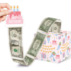 Pink Surprise Money Box Gift Pull Happy Birthday Money Box For Cash Gift Set Included Happy Birthday Card And 35Pcs Transparen