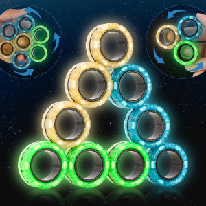 Yishidany Magnetic Rings Finger Fidget Toys Set 9Pcs Glow In The Dark Magnets Rings For Training Relieves Autism Anxiety Magic