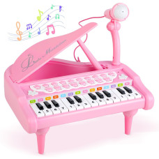 Okreview Toddler Piano Toys For Girls 24 Keys Kids Piano Keyboard Toys With Microphone And Musical Note Toys For 1 2 3 Years