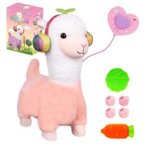 Bilinott Walking Alpaca For Kids Touch And Voice Controlled Remote Control Animal With Leash Interactive Toy Pet That Can Walk