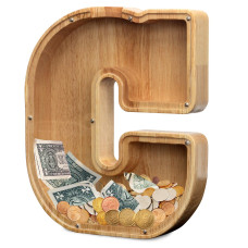 Aorcmitn Extra Large Wooden Letter Coin Piggy Bank For Boys Girls Kids Toddler Alphabet C Money Bank Initialc12