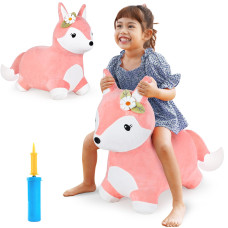 Iplay Ilearn Bouncy Pals Pink Fox Hopping Horse Toddler Girls Inflatable Bouncing Animal Hopper Kids Outdoor Jump Toy Indoor