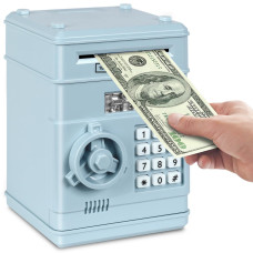 Setibre Piggy Bank Electronic Atm Password Cash Coin Can Auto Scroll Paper Money Saving Box Toy Gift For Kids Light Blue