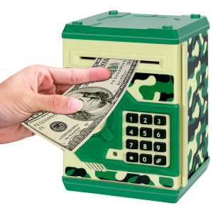 Renvdsa Cartoon Electronic Atm Password Piggy Bank Cash Coin Can Auto Scroll Paper Money Saving Box Gift For Kids Green Camoufl