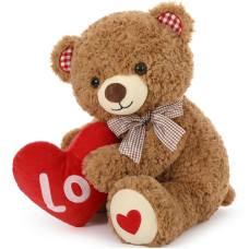 Morismos Valentines Day Teddy Bear 17 Inches Valentine Gift Teddy Bear With Big Red Heart Love Plush For Girlfriend Wife Her