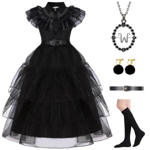 Yuegoo Black Costume Dress For Girls Halloween Costumes Cosplay Party Dress With Accessories 312Y Black 34 Years