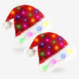 Zonesta 2 Pcs Santa Hats Christmas Hat Led Light Up Christmas Hats Santa Hats Adult Adults Kids Holiday Party