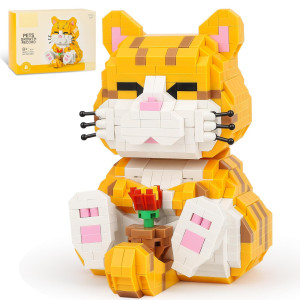 Qlt Qiaoletong Cute Animal Micro Mini Building Blocks Kit, Orange Cat Micro Bricks Building Toys For Adults, Party Favors For Kids 8-12+, Birthday Gift, Carnival Prizes (834 Pcs)