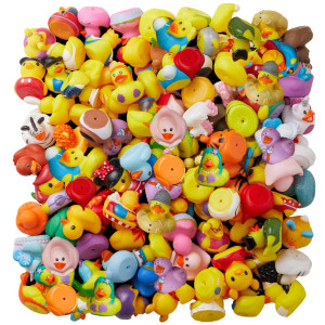 Valenlyra 100 Pack Rubber Duck For Jeeps Ducking - 2" Bulk Floater Duck For Kids - Baby Bath Toy Assortment With Bag - Party Favors, Bath Time, Birthdays, And More (100 Varieties)