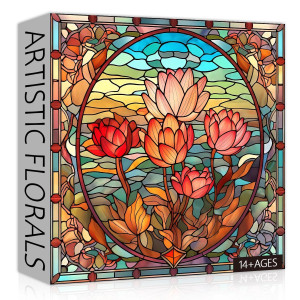 Pickforu Stained Glass Flower Puzzles For Adults 1000 Pieces Vintage Art Puzzles Floral Impossible Hard Challenging Puzzles Fo