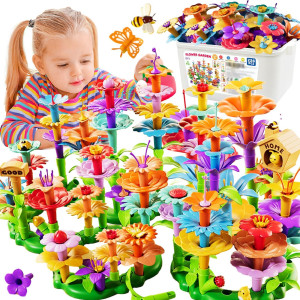 Funzbo Flower Building Toys Stacking Garden Toy With Storage Box Toddler Toys Toys For Grils 3 4 5 6 7 Years Old Birthd