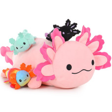 Beniny Big Axolotl Plush 24 Inch Long Axolotl Stuffed Animal Mommy With 3 Baby Axolotl Plushies In Tummy 4Pcs Axolotl Plushie