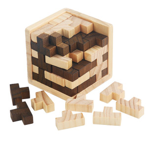 Wooden Brain Teaser Puzzle Cube Wooden Puzzles Tshaped Jigsaw Logic Puzzle Educational Toy For Kids And Adults By Ahyuan Brown