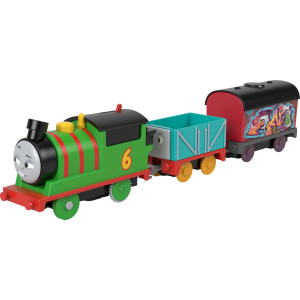 Thomas Friends Motorized Toy Train Graffiti Percy Batterypowered Engine With 2 Cargo Cars For Pretend Play Preschool Kids Age