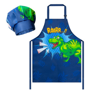 R Horse Kid Apron And Chef Hat Set 2Pcs Adjustable Dinosaur Children Kitchen Apron Dress Up Role Play Chef Toy Cooking Baking