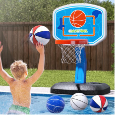 Hyes Pool Basketball Hoop Poolside Pool Toys With Adjustable Height4 Balls2 Netspump For Indoor Outdoor Swimming Pool Summe