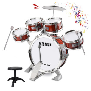 Kid Drum Set For Toddlers 1-3, Jazz Drum Set For Kids Age 3-5 With 5 Drums & Stool Musical Instruments Toy, Christmas / Birthday Gift For 1-3 4 5 Year Old Boys Girls