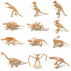 Haptime 12 Pcs Dinosaur Fossil Skeletons Toy Figures Mini Dinosaur Figurines For Toddler Kids Dino Bones Cake Topper Party F