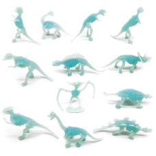 Haptime 12 Pcs Dinosaur Fossil Skeletons Figures Mini Figurines Glowinthedark Toys For Toddler Kids Dino Bones Cake Toppe