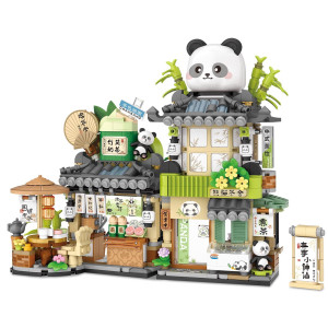 Street View Tea Shop Mini Building Blocks Moc Creative Building Toys Cute Panda Animals Building Set For Girls 612 Simulation