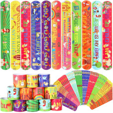 Junebrushs 56 Pcs Religious Slap Bracelets Christian Gifts For Kids Jesus Love You Wristbands Snap Bracelets For Christian Stoc