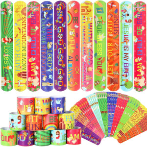 Junebrushs 56 Pcs Religious Slap Bracelets Christian Gifts For Kids Jesus Love You Wristbands Snap Bracelets For Christian Stoc